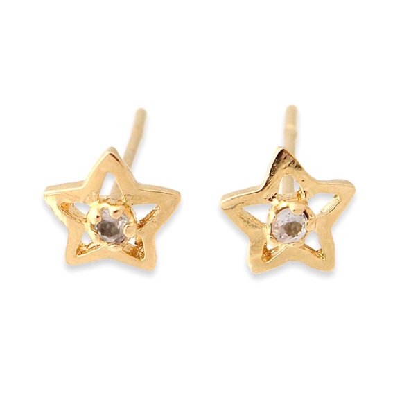 Vintage Star Stud Earrings Gold Plated with Rhinestone Small / Mini Studs - Picture 1 of 3